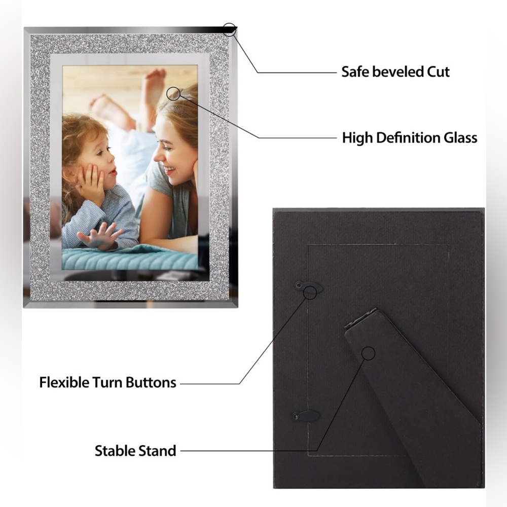 Calenzana 2 Pack 4x6 Picture Frames Sparkle Glass/Mirrored For Tabletop NWOB - Picture 4 of 5